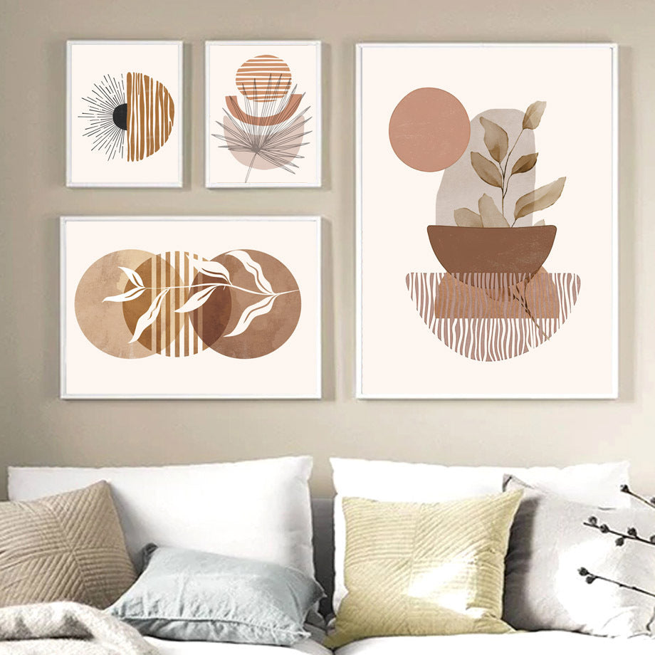 Line Leaves Geometric Abstract Boho Painting