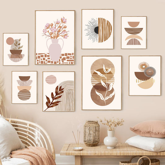 Line Leaves Geometric Abstract Boho Painting