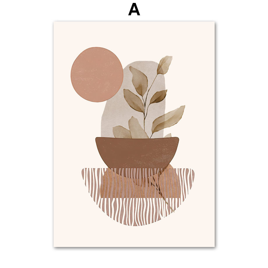 Line Leaves Geometric Abstract Boho Painting